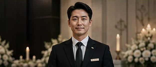 정돈된 유니폼을 입은 장례지도사